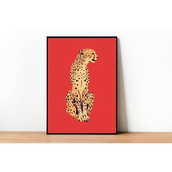 Red Cheetah Leopard Animal Boho Home Decor, Unframed Paper Print Size 24x36