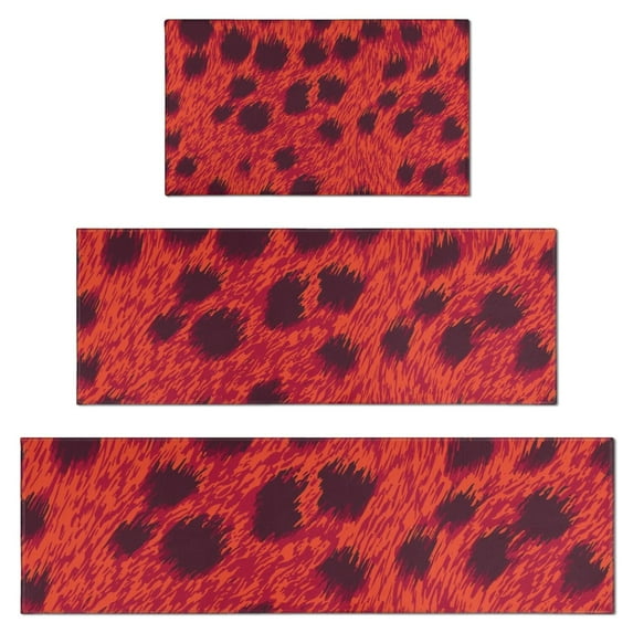 Red Cheetah Leopard Pattern Kitchen Rugs Sets Of 3,Kitchen Runner Rugs Non Skid Washable,Decorative Kitchen Floor Mats for Kitchen,Sink,Laundry,17"x30"+ 17"x47" + 17"x59"