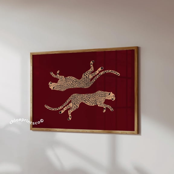 Red Cheetah Wall Art Print, Retro Chic Leopard, Living Room And Gallery Wall Decor