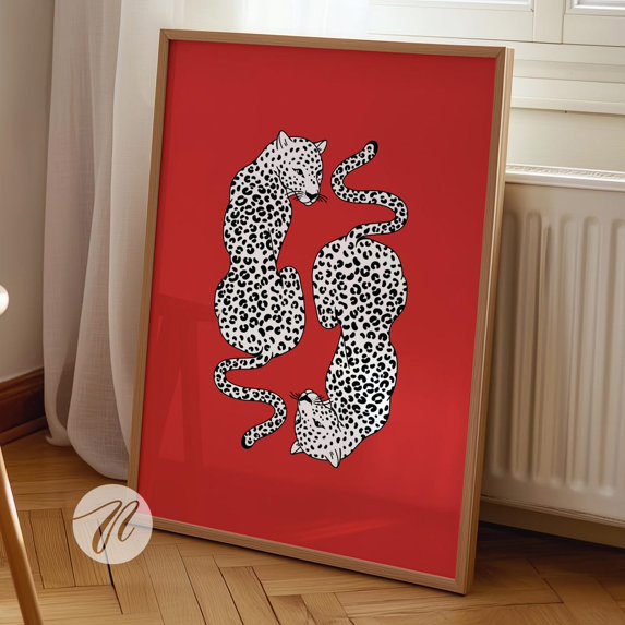 Red Cheetahs Wall Art Print, Trendy Room Decor UNFRAMED PAPER POSTER, Home Decor, Vintage Gift, Living Room Dercor