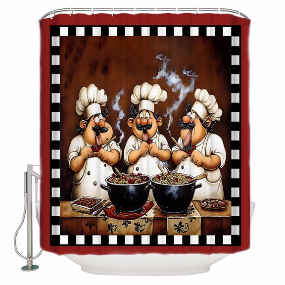 Red Chef Bathroom Shower Curtains with 12 Hooks Polyester Waterproof Shower Curtain for Stalls and Bathtubs Kitchen Gourmet Black Plaid Vintage Decorative Bathroom Privacy Curtain 36x72 Inches