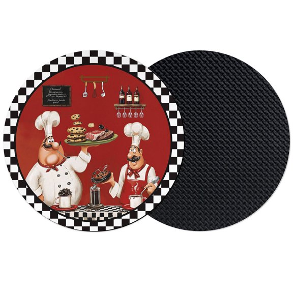 Red Chef Coasters Set of 2, Absorbent Coasters for Drinks, Farmhouse Food Wine Black White Buffalo Plaid Coaster for Desk Coffee Table Protection, Home Decor House Warming Gifts 4"