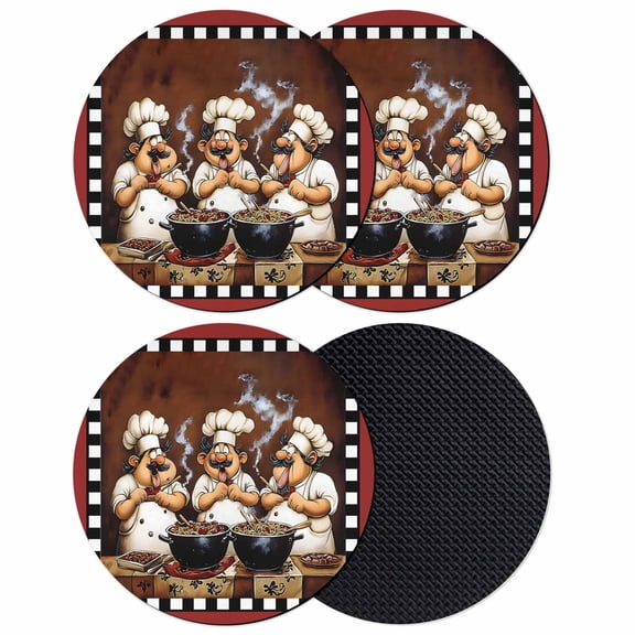 Red Chef Coasters Set of 4, Soft Absorbent Coasters for Drinks, Kitchen Gourmet Black Plaid Vintage Non-Slip Cup Coaster Mat with Rubber Bottom for Home Kitchen Desk Coffee Bar Table Decor 4"