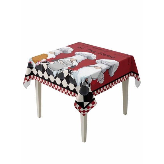 Red Chef Gnomes Table Cloth, Farmhouse Red White Plaid Waterproof Tablecloth for Square Tables, Reusable Washable Fabric Table Cover for Restaurant Kitchen Dining Tables 60"x60"