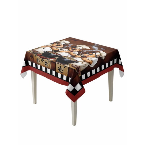 Red Chef Table Cloth, Kitchen Gourmet Black Plaid Vintage Waterproof Tablecloth for Square Tables, Reusable Washable Fabric Table Cover for Restaurant Kitchen Dining Tables 60"x60"