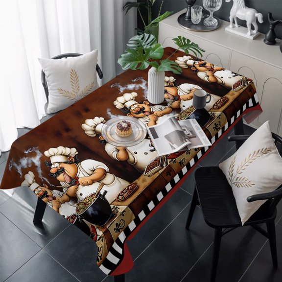 Red Chef Table Cloth Waterproof Tablecloths, Kitchen Gourmet Black Plaid Vintage Tablecloth Dining Table Cover for Kitchen Party Tabletop Outdoor, Rectangle Tablecloth 60x120 Inch