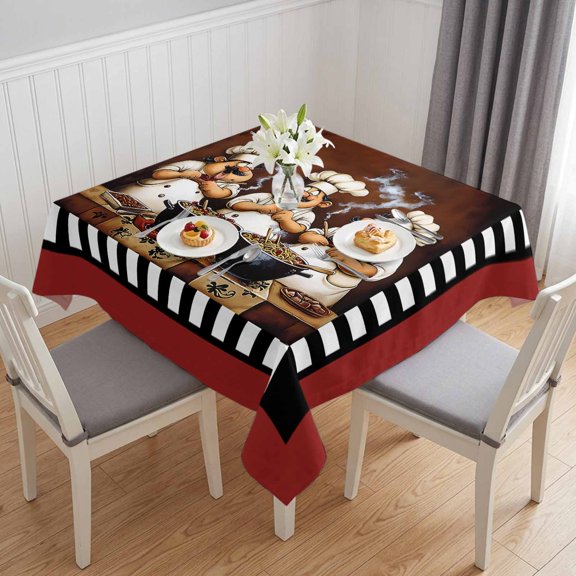 Red Chef Table Cloth Waterproof Tablecloths, Kitchen Gourmet Black Plaid Vintage Tablecloth Dining Table Cover for Kitchen Party Tabletop Outdoor, Square Tablecloth 54x54 Inch