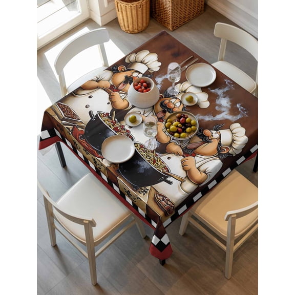 Red Chef Tablecloth Square Table Cloth 54x54, Waterproof Outdoor Table Cloth Covers Decorative Table Protector, Kitchen Gourmet Black Plaid Vintage Washable Table Cover for Kitchen Dinning Party