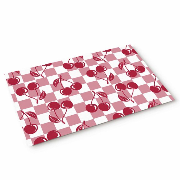 Red Cherries Door Mat Pink Plaid Abstract Fruit Modern Style Simple Non Slip Absorbent Entrance Mat Washable Low Profile Indoor Doormat for Front Door Entryway Entry 16"x24"