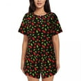 thumbnail image 1 of Red Cherries Pajamas Summer Two Piece Leaves Print Cute Pajama Sets Womens Short Sleeve O Neck Room Design Nightwear, 1 of 5