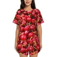 thumbnail image 1 of Red Cherries Pajamas Summer Two Piece Leaves Print Cute Pajama Sets Womens Short Sleeve O Neck Room Design Nightwear, 1 of 5