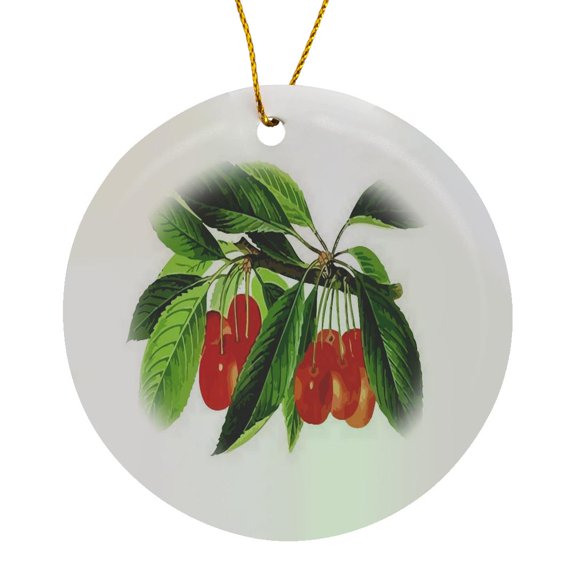 3drose, Red Cherries Vector on White Background, Circle Porcelain Ornament