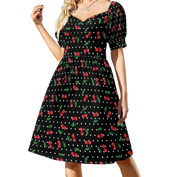 Red Cherries and Polka Dots Rockabilly Pattern Sleeveless Dress dress summer 2024 women elegant party dresses for women 2024