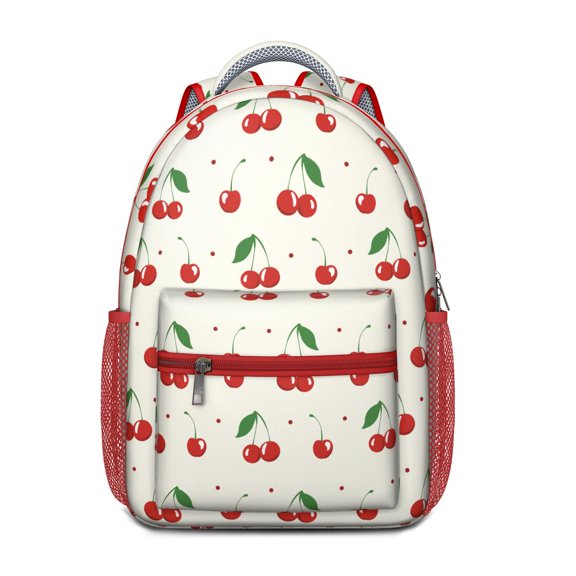 Red Cherry Art Print Stylish School Bag - Ergonomic Waterproof Backpack with Spinal Support Design & Side Pockets for Commuters & Students