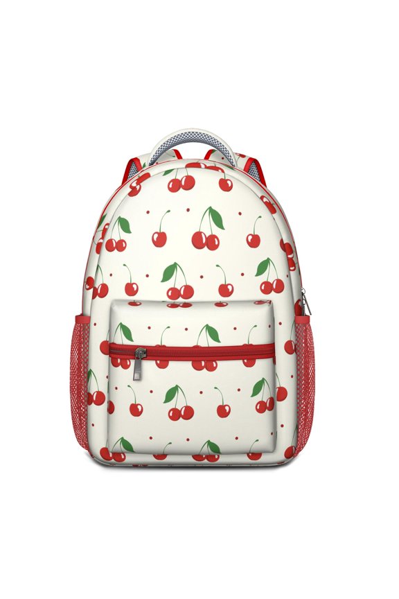 Red Cherry Art Print Stylish School Bag - Ergonomic Waterproof Backpack with Spinal Support Design & Side Pockets for Commuters & Students