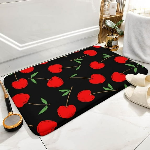 Red Cherry Bathroom Rug Mat, Extra Soft and Absorbent Microfiber Bath Rugs, Non-Slip Bath Carpet, Bath Mats for Bathroom Floor, Tub and Shower 36x24 Inches