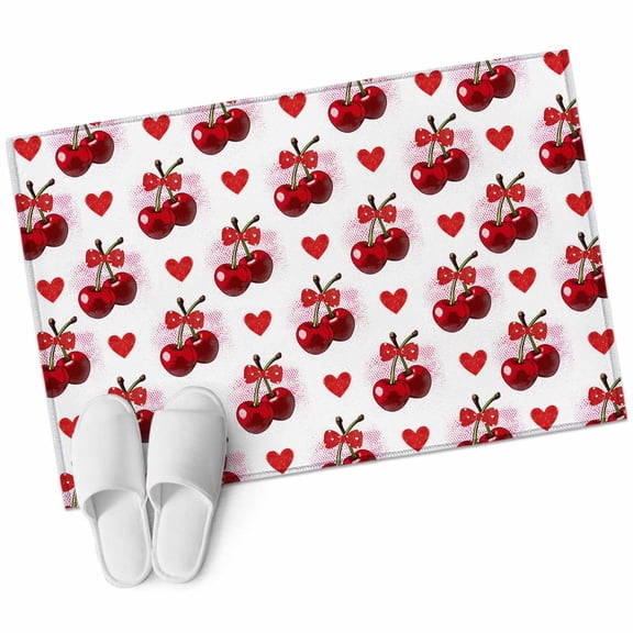 Red Cherry Bathroom Rug Washable 2x3 Entryway Rug Non Slip Watercolor Cherries Love Heart Farmhouse Front Door Mat Low Pile Indoor Doormat Throw Floor Carpet for Kitchen Bedroom Entrance