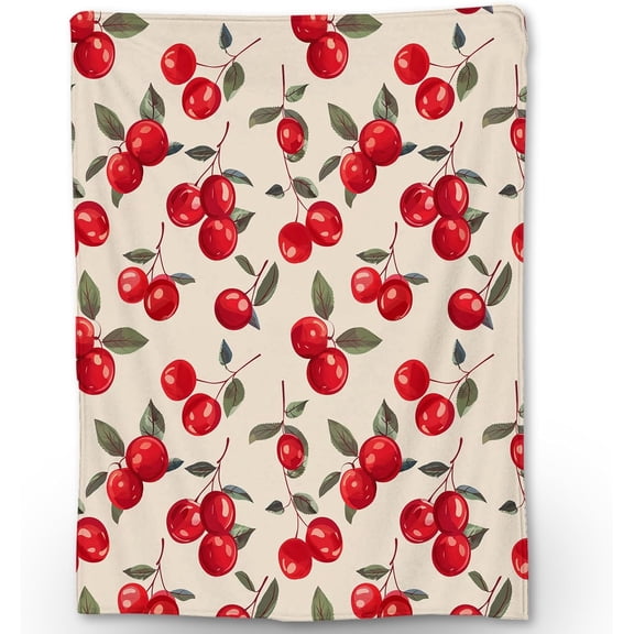 Red Cherry Blanket - Soft Lightweight Cozy Fruit Flannel Throw Blanket for Adults Kids Women Girls, Fuzzy Warm Blankets for Couch, Bed, Travel, Outdoor Use, Home Decor 50×40 in
