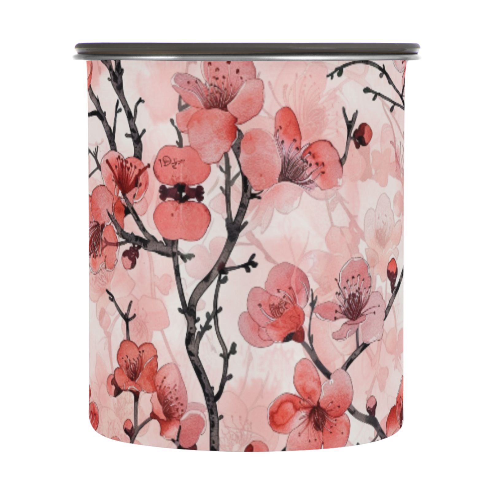 Red Cherry Blossom Floral Flowers Airtight Coffee Bean Canister 30oz Food Storage Containers with Lids For Gournd, Tea, Sugar, Flour, Rice, Cereal, Candy Cookie Jar