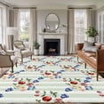thumbnail image 1 of Red Cherry Blueberry Washable Area Rug 8 x 10 ft Country Farmhouse Flower Leaf Green Stripe, Soft Non Slip Rugs Stain Repellent Indoor Felt Carpet for Living Dining Room Bedroom Home Office, 1 of 9