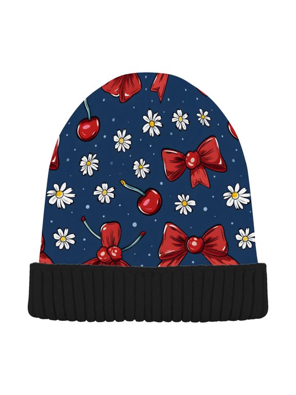 Red Cherry Bow Beanie Hat Unisex Warm Winter Hat Cap For Women Men Winter Running