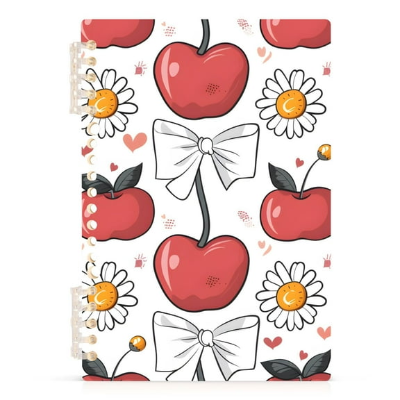 Red Cherry Bow and Daisy Flower Spiral Journal Notebook College Ruled Notebook 8.3" x 5.7" A5 Lined Thick Paper Page