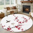 thumbnail image 1 of Red Cherry Branches Round Area Rug 7Ft Washable Circle Rugs for Dorm Laundry Room, Spring Floral Botanical Birds Country Non-Slip Carpet Floor Mats Indoor Outdoor Carpet Runner Aesthetic Home Decor, 1 of 8