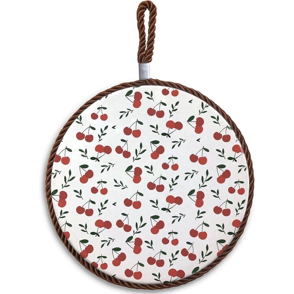 Red Cherry Fruit Ceramic Trivet for Hot Dishes Pots and Pans, Cherry Gifts for Women, Rustic Cherries Hot Pads for Kitchen Countertops Table Dinning Room Home Decor