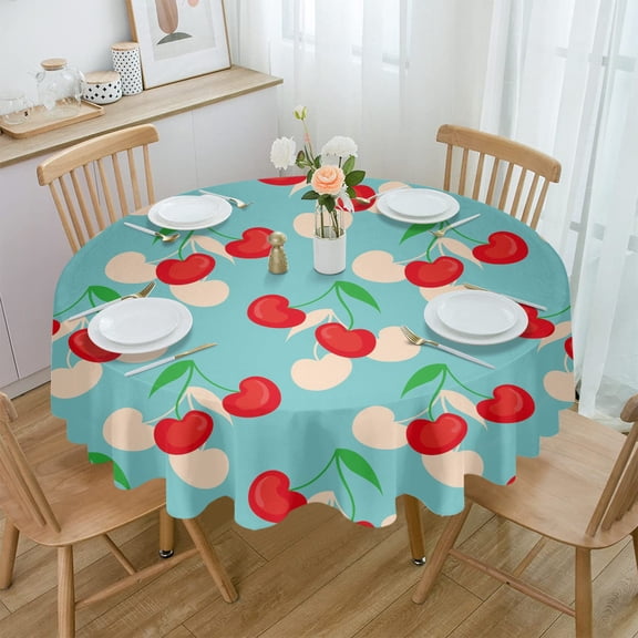 Red Cherry Fruit Round Waterproof Tablecloth Picnic Decorative Table Cover Home Party Wedding Dining Room Table Cloth