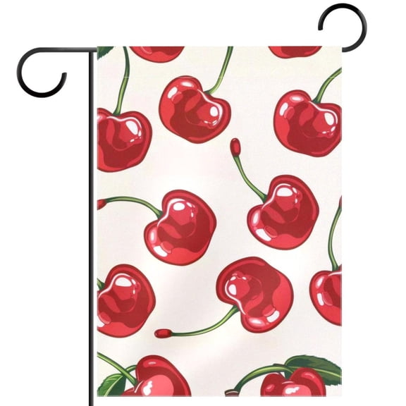 Red Cherry Fruit Seamless Pattern Decorative Garden Flag for All Seasons, 12 x 18 Inch Small Vertical Double Sided Outside Decoration for Yard Farmhouse