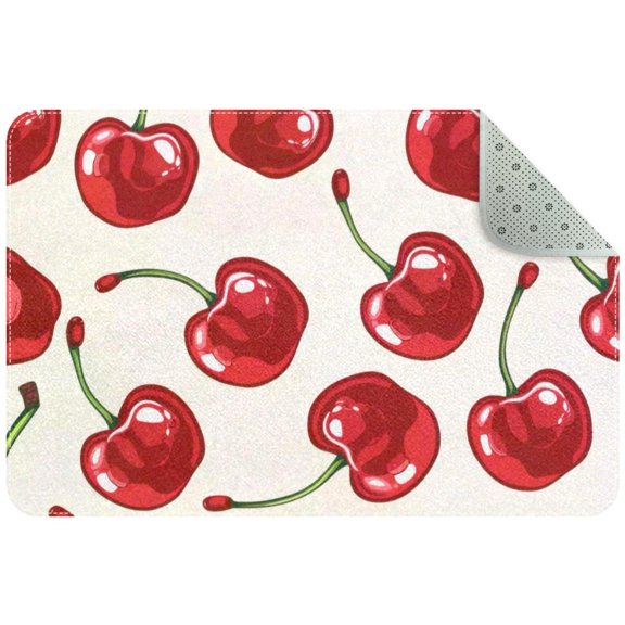 Red Cherry Fruit Seamless Pattern Entryway Rug, 2x3 Area Rug Indoor Door Mat Non-slip Washable Floor Carpet Rug for Bedroom Office Dining Room Bathroom
