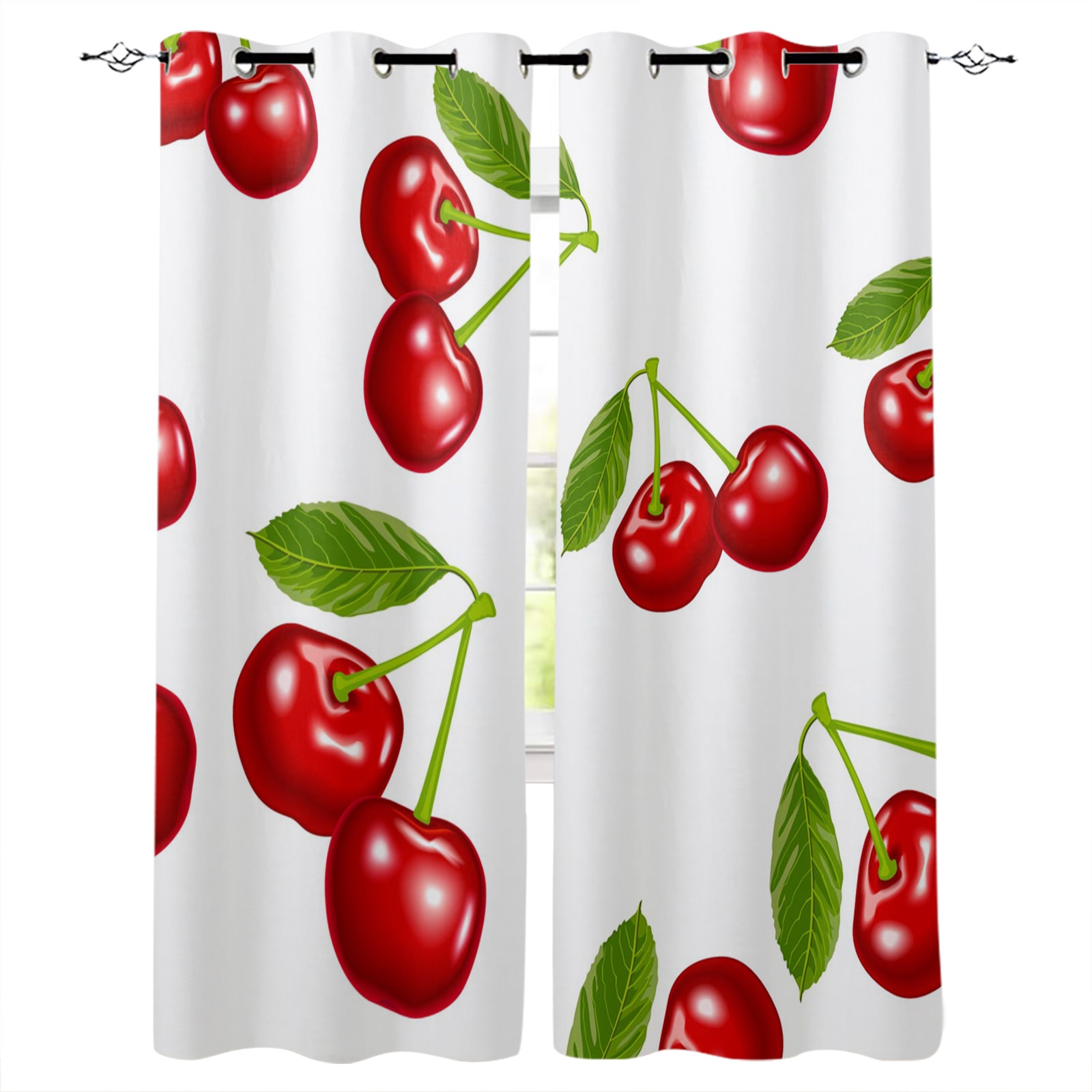 Red Cherry Fruit Window Interior Curtain Valance Door Room Drape for