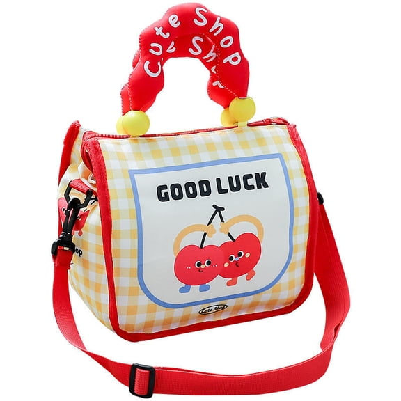 Red Cherry Lunch Box Insulated Lunch Bag,Checkered LunchBox Cooler Tote Bag With Shoulder Strap for Work, Picnic