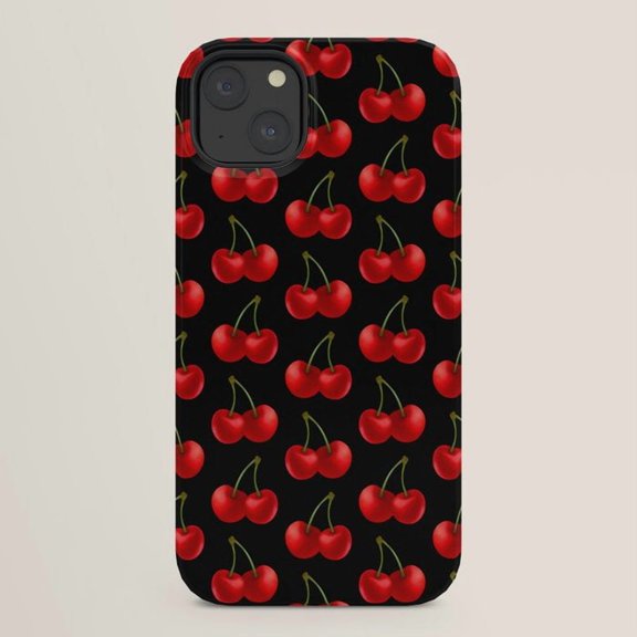Red Cherry Pattern Tough Case for Apple iPhone Series, Polycarbonate Shell with TPU Liner