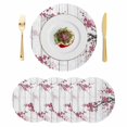 thumbnail image 1 of Red Cherry Round 15 Inch Placemats Set of 4, Spring Floral Branches Ink Painting Art Wood Gray HeatResistant Non Slip Place Mats for Dining Table, Wipeable Braided Kitchen Table Mats for Housewarming, 1 of 9