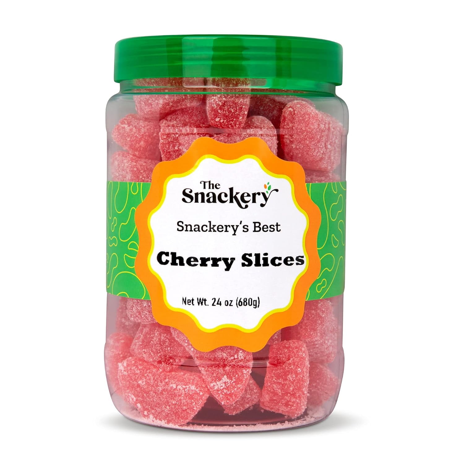 Red Cherry Slices Candy In Round Plastic Jar 1.5 Lbs Cherry Slice Candy Wedges Reusable Jar With