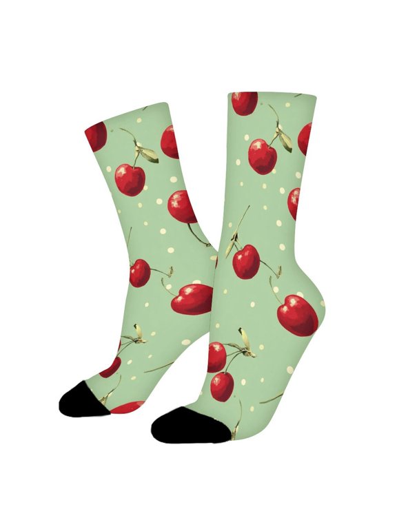 Red Cherry Vintage Funny Novelty Crew Socks for Women Men Sports