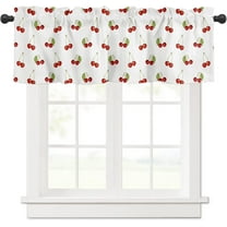 Red Cherry Window Curtain Valance 54x18 1 Panel, Green Leaf Farm Fruits Home Decor Rod Pocket Curtain Short Tier Curtains Drapes for Bathroom/Kitchen