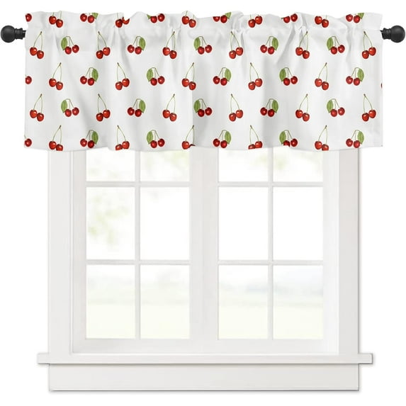Red Cherry Window Curtain Valance 54x18 1 Panel, Green Leaf Farm Fruits Home Decor Rod Pocket Curtain Short Tier Curtains Drapes for Bathroom/Kitchen