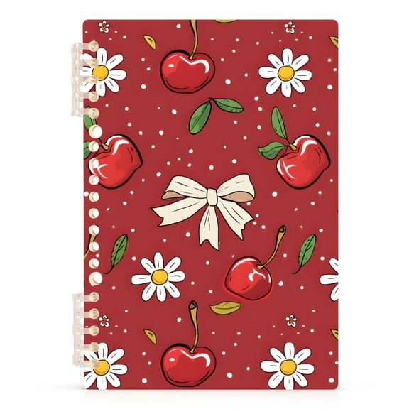 Red Cherry with Daisy Flower Spiral Journal Notebook College Ruled Notebook 8.3" x 5.7" A5 Lined Thick Paper Page