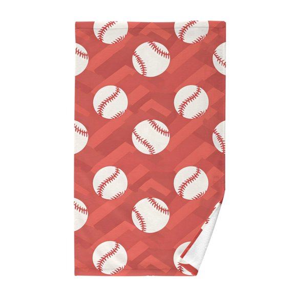 Red Chevron Baseball Pattern Bath Towel 100% Cotton Soft Thick High Absorbency Hand Face Towel Single Pack 16x28in