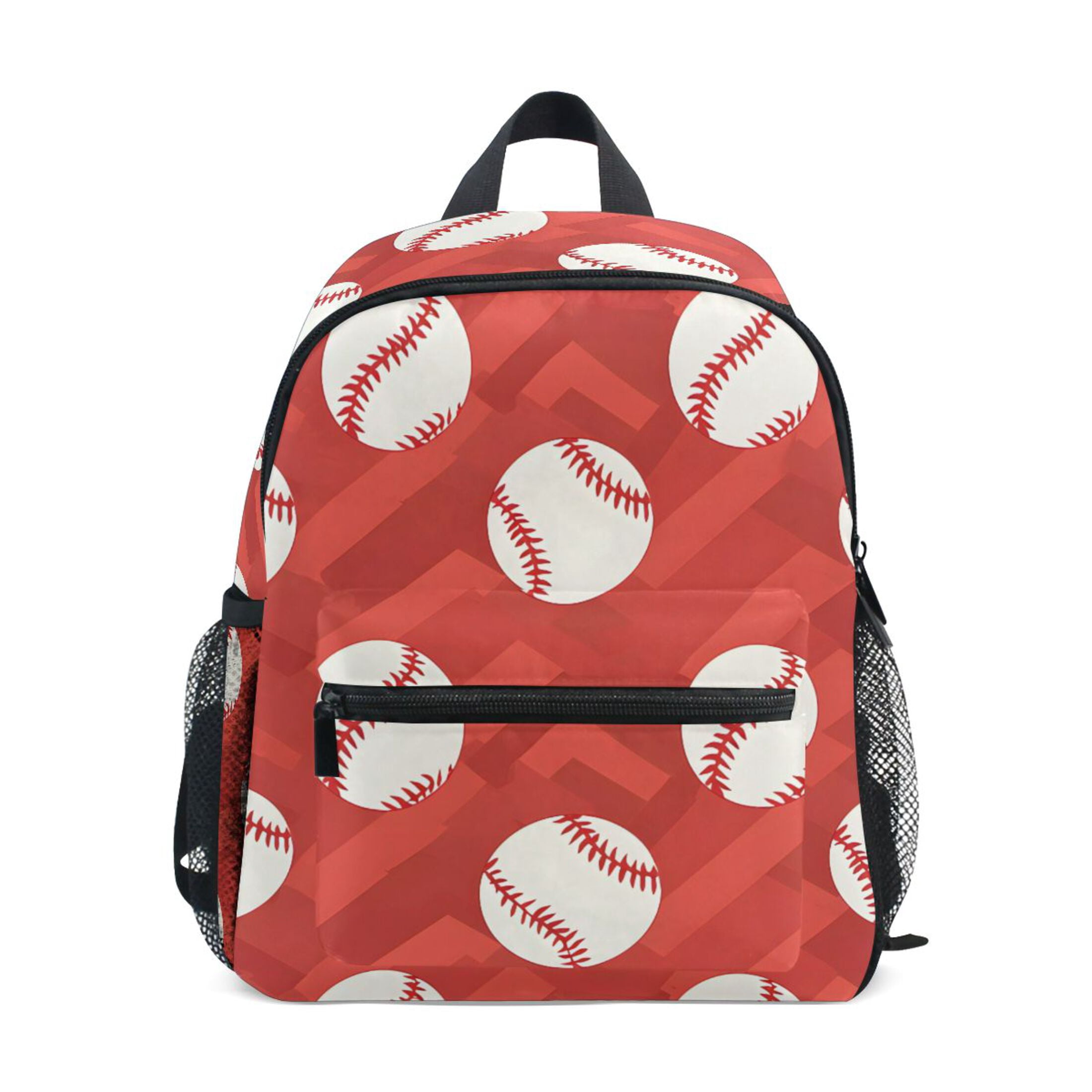 Red Chevron Baseball Pattern Mini Backpack Cute Small Backpack with Chest Strap and Whistle Ages 3-8