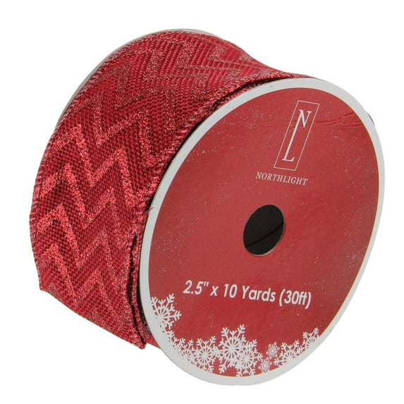 Red Chevron Burlap Wired Christmas Craft Ribbon
