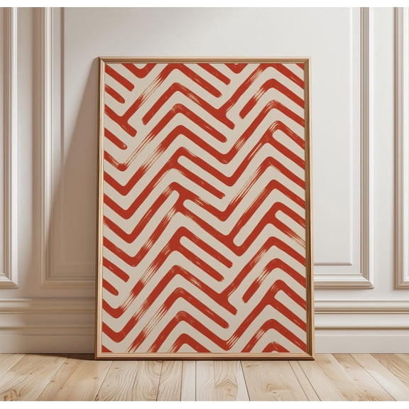 Red Chevron Pattern Geometric Bold Modern Home Wall Art Unframed Paper Print