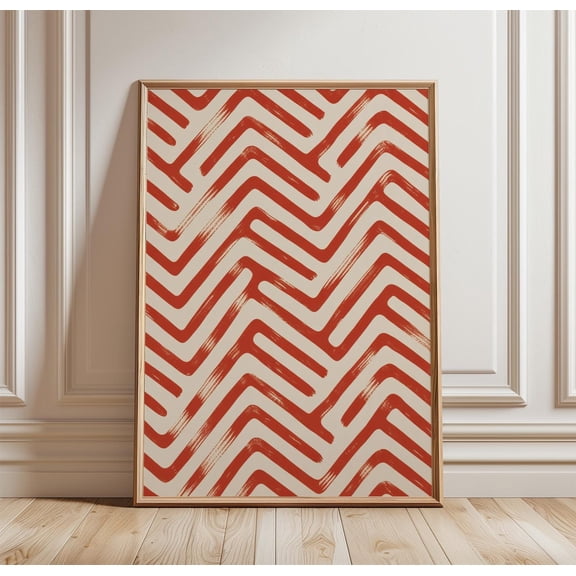 Red Chevron Pattern Poster Geometric Wall Art Bold Modern Print