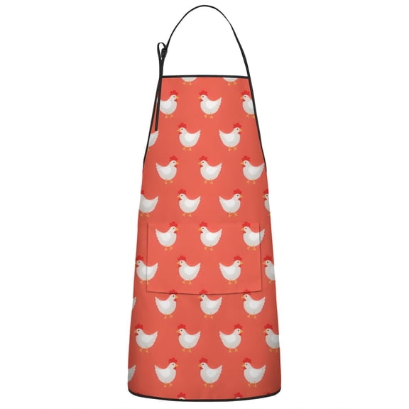 Red Chicken Pattern Apron-Garden Aprons for Women with Pockets-Cotton Linen Waterproof Kitchen Cooking Gardening Aprons Adjustable for Kitchen,Cooking,BBQ and Salon 33x27 Inch