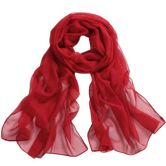 Red Chiffon Solid Color Solid Color Scarf, Chiffon Shawl Girls Soft Wrap Scarves Women Thin Scarf RD Beach Long Lady Scarf