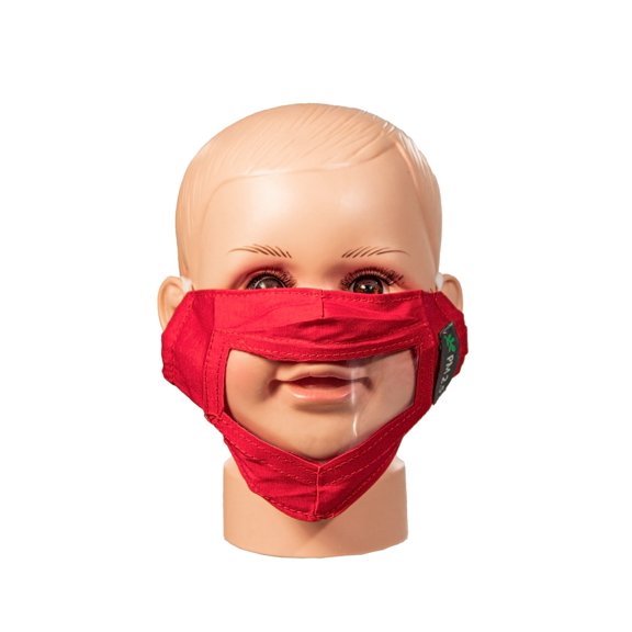 Red Childrens Reusable Face Mask with Clear Window