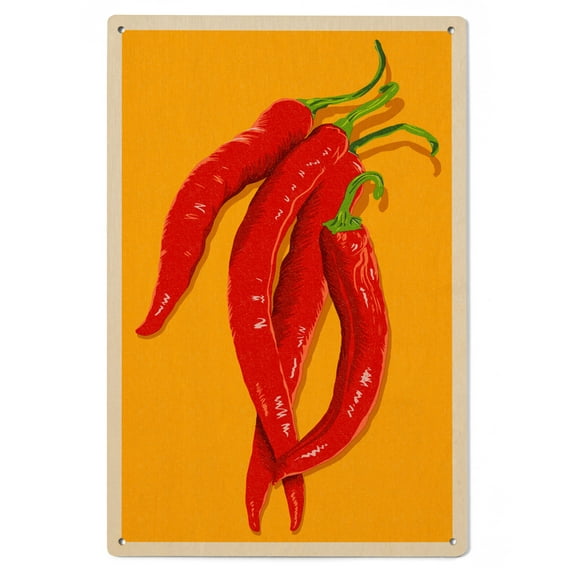 Red Chiles, Letterpress Birch Wood Wall Sign (6x9 Rustic Home Decor, Ready to Hang Art)