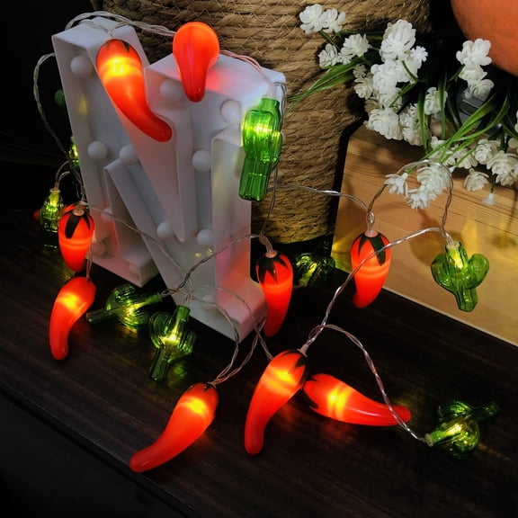 Red Chili Green Cactus String Light 3M 20LED Christmas Pepper Cactus Night Lights Battery Powered for Barbecue, Christmas Tree Wedding Decor